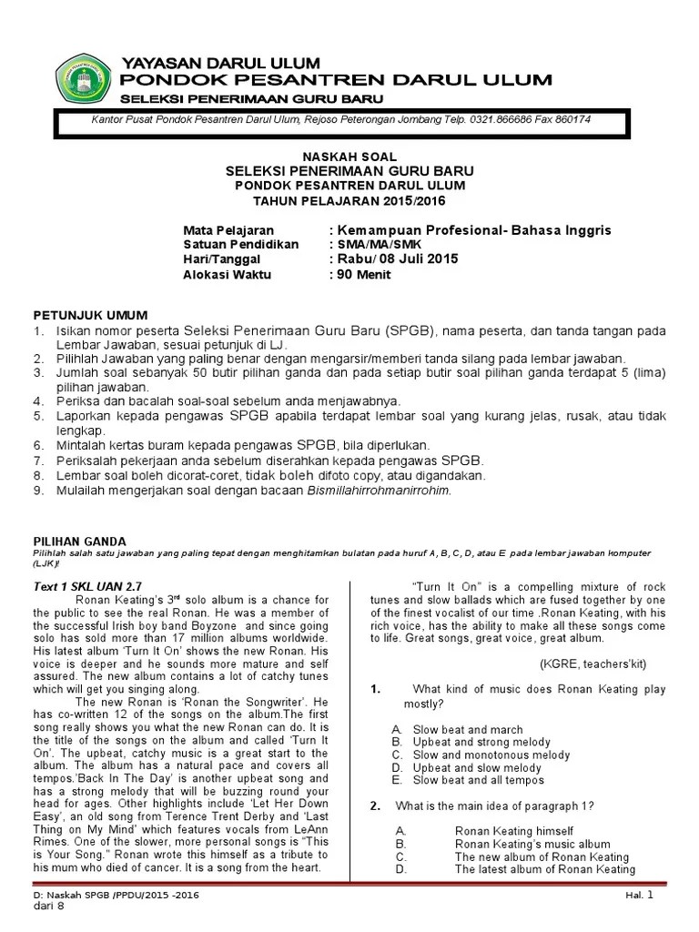 Merupakan pilihan berganda, sedangkan soal. Soal Pilihan Ganda Song