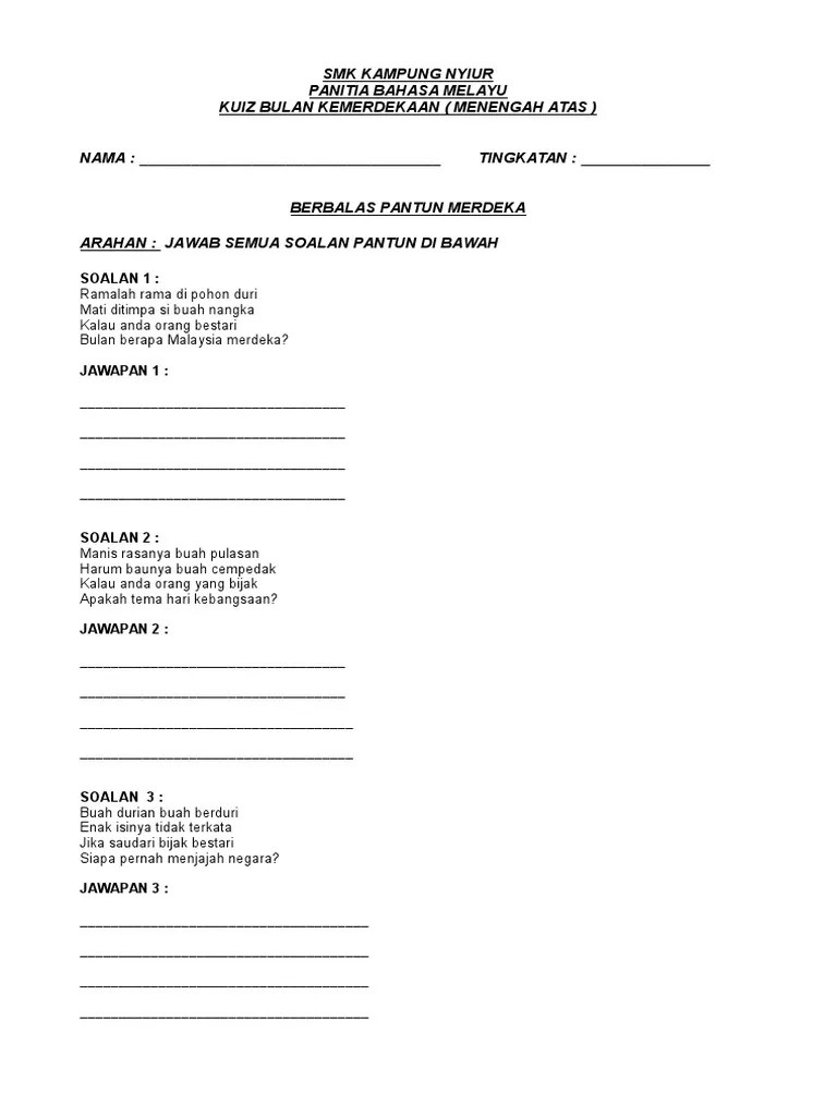 Pantun melayu dan pantun jenaka adalah sastra lisan. Berbalas Pantun Merdeka Pdf