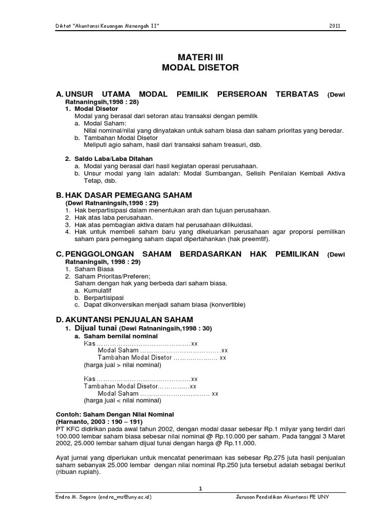 Materi Akuntansi Keuangan (Modal Disetor) | PDF