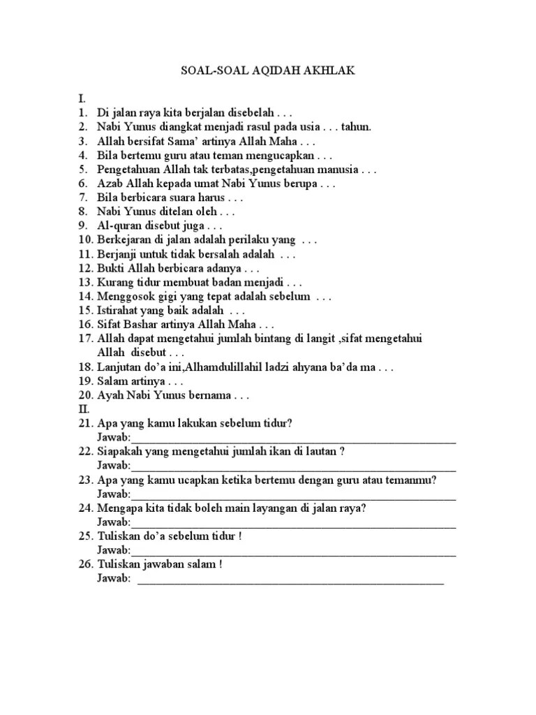 Soal Aqidah Akhlak Untuk Anak Tpa