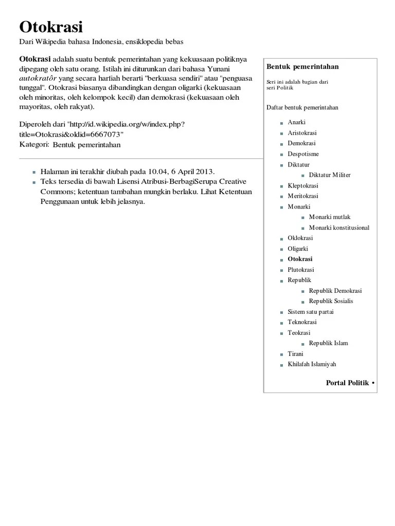 Otokrasi - Wikipedia | PDF