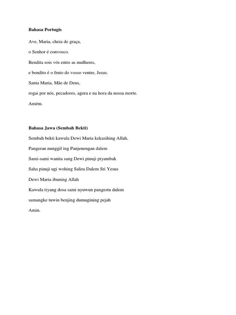 Doa Salam Maria Dalam Bahasa Portugis Dan Jawa | PDF