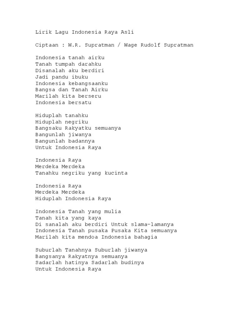 Lirik Lagu Indonesia Raya Yg Asli