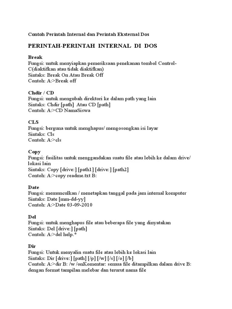 Contoh Perintah Internal Dan Perintah Eksternal Dos | PDF