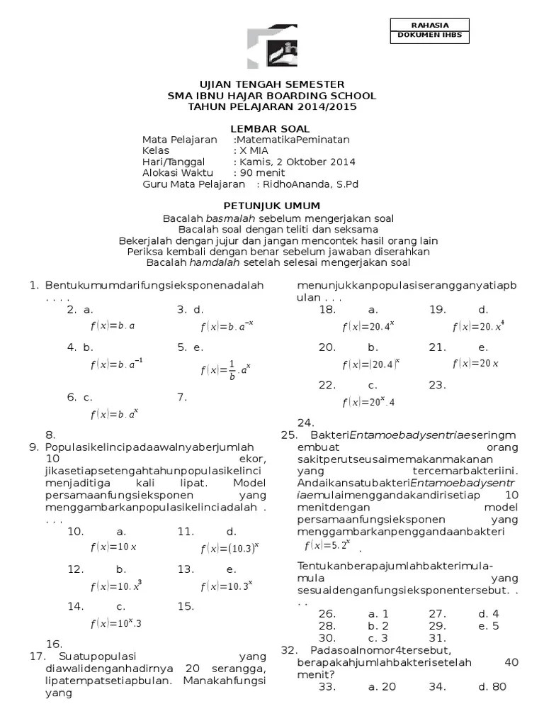 Soal pat matematika peminatan kelas 11 dan jawabannya pendidikan guru. Soal Matematika Peminatan Kelas 10 Semester 1 Dan Jawabannya Kami