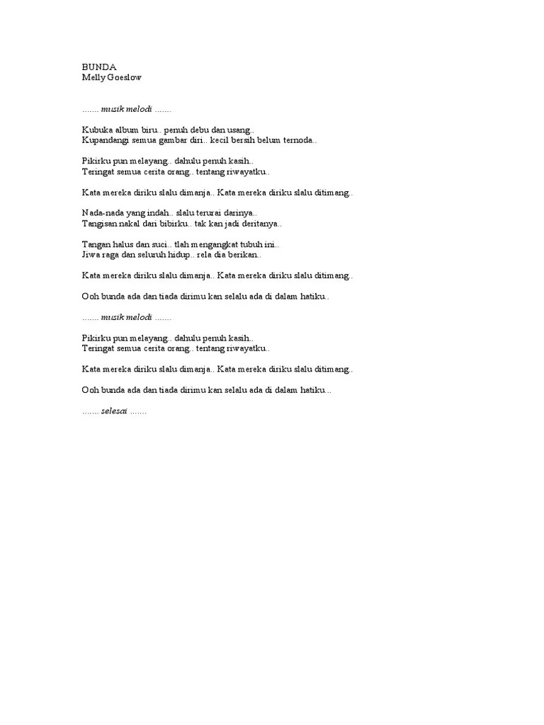 Lirik Lagu BUNDA - Melly Goeslow | PDF