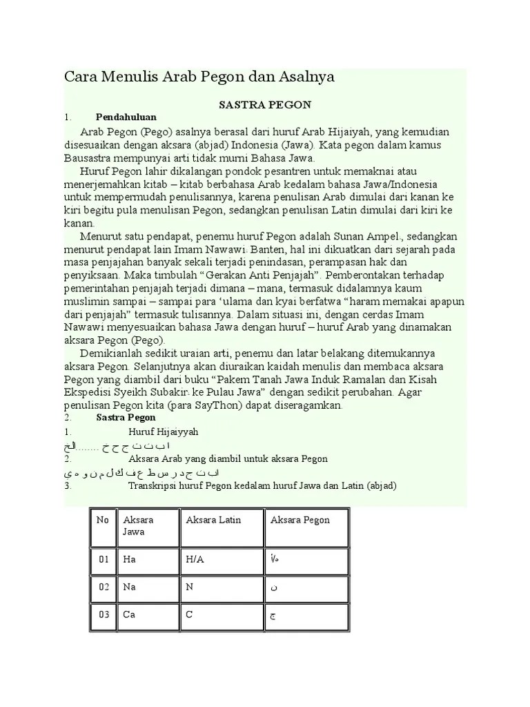 Cara Menulis Arab Pegon Dan Asalnya | PDF