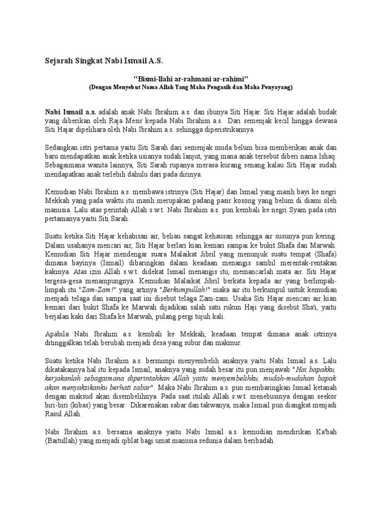 Sejarah Singkat Nabi Ismail A | PDF