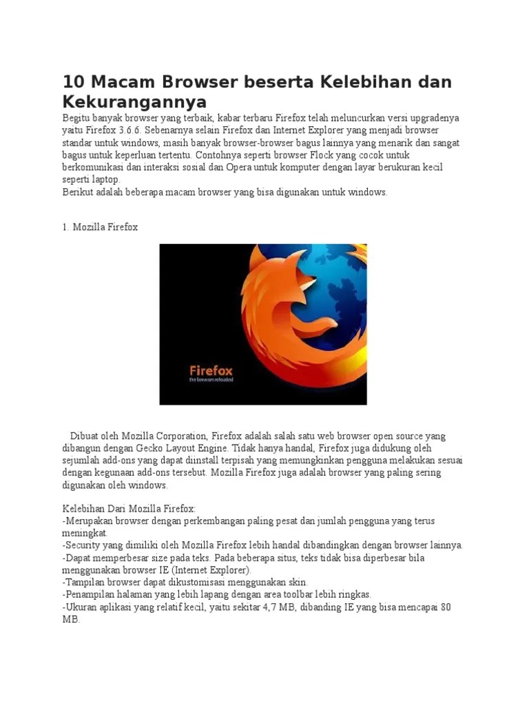 10 Macam Browser Beserta Kelebihan Dan Kekurangannya | PDF