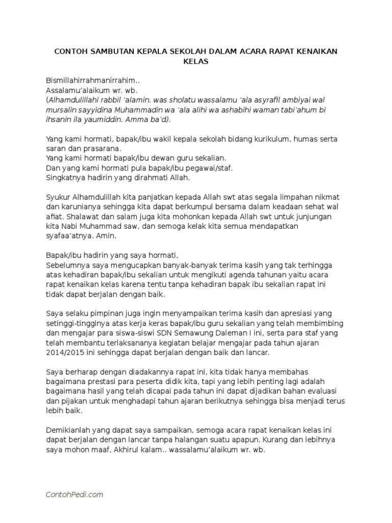 Contoh Sambutan Dari Kepala Sekolah Dalam Acara Perpisahan