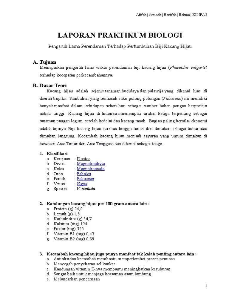 Contoh Laporan Biologi Pertumbuhan Kecambah