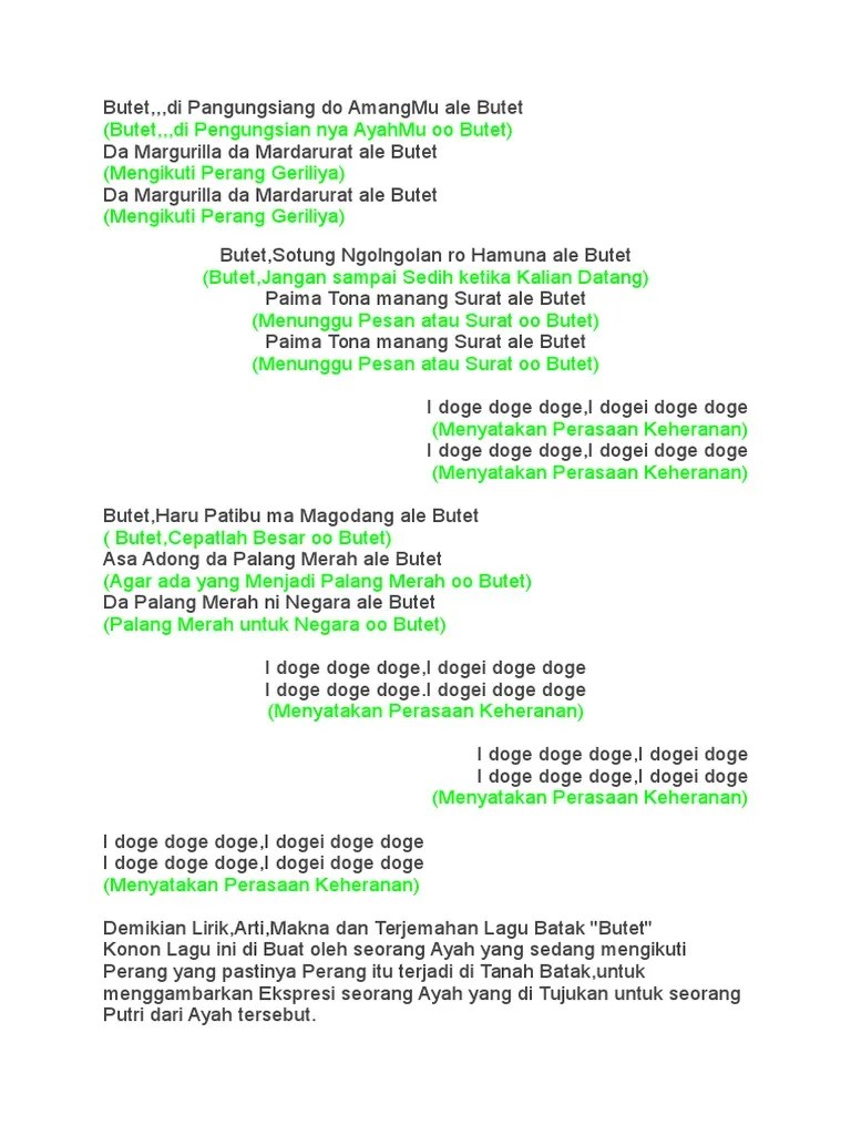 Lirik Lagu Butet | PDF