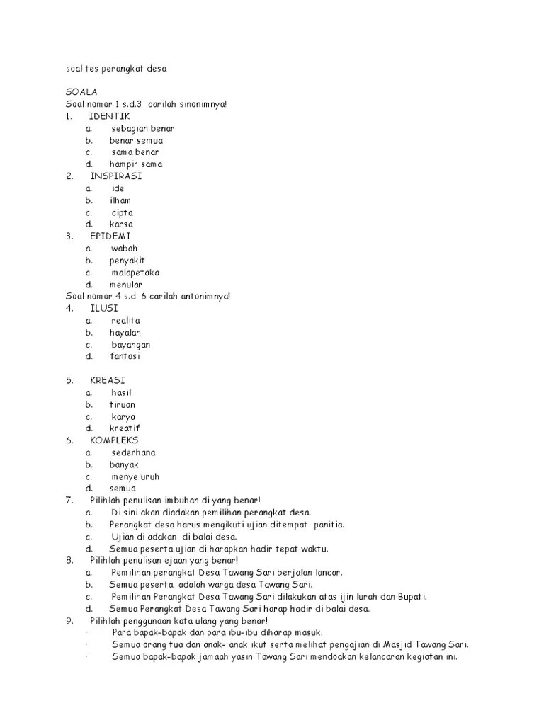 Wonogiri saat ini adalah … a. Konsep 24 Soal Tes Perangkat Desa Bojonegoro Paling Unik Soal Ujian
