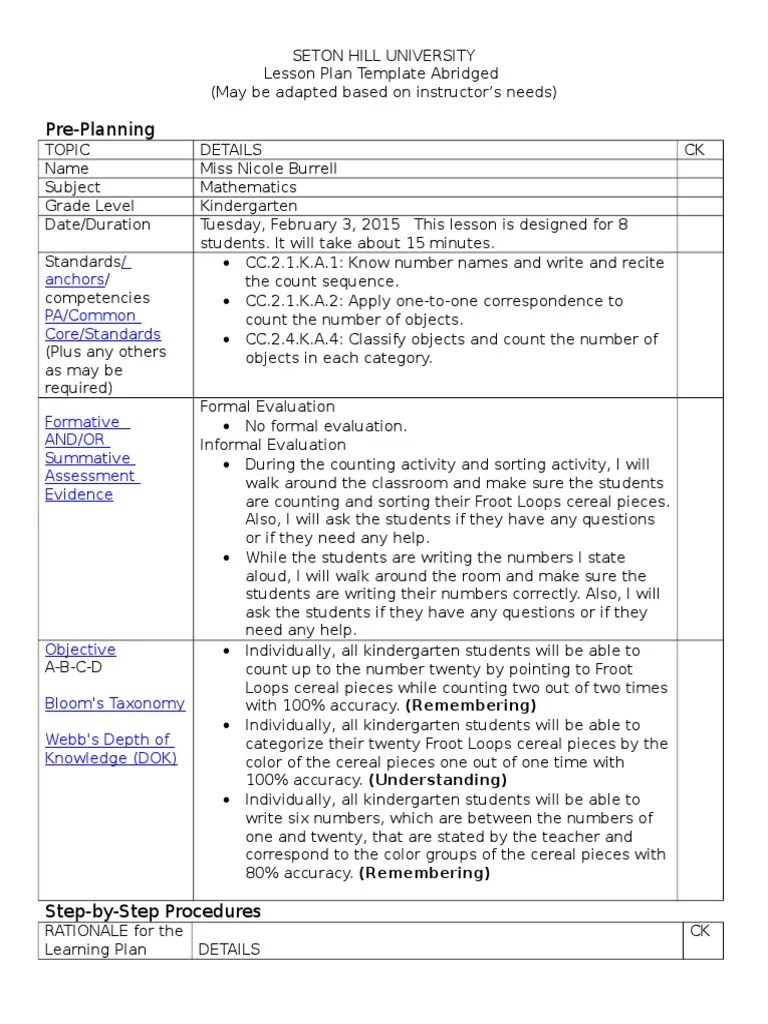 First grade science lesson plans for time4learning's online education program. Math Lesson Kindergarten Pdf Educational Psychology Education Theory