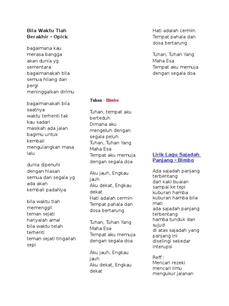 Lirik Lagu Opick Bila Waktu Tlah Berakhir – Goreng