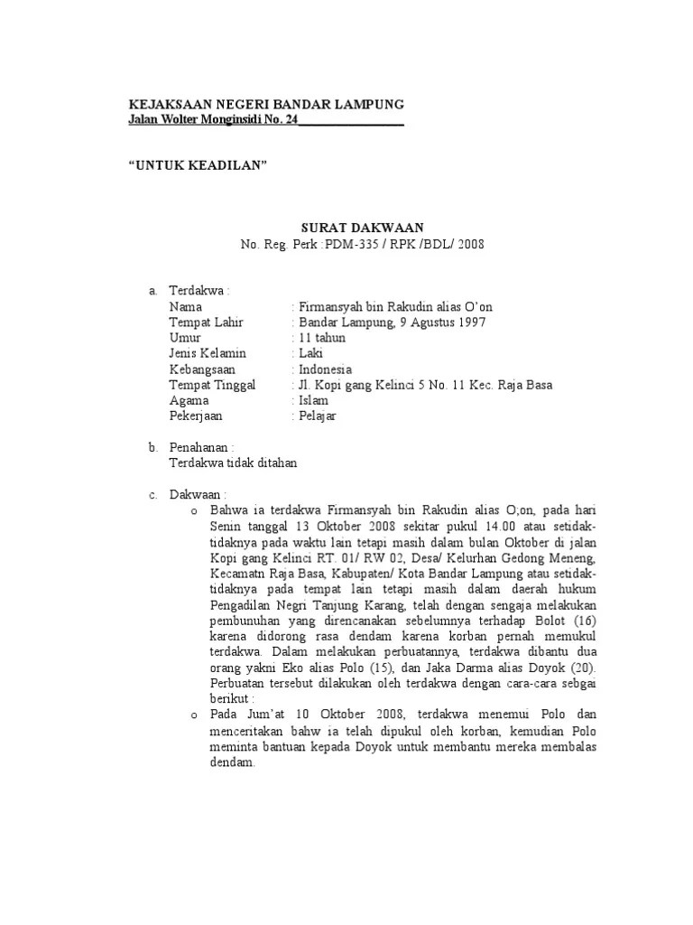 Surat Dakwaan Tunggal - Contoh Surat Dakwaan Tunggal Lengkap Contoh Surat Resmi Gratis 2020 : Misalnya dalam surat dakwaan hanya didakwakan tindak