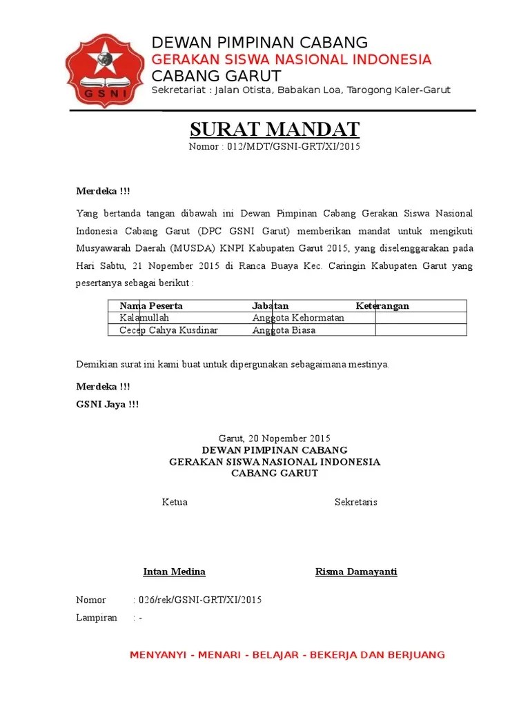 Jadi apapun yang dilakukan oleh yang dimandatkan itu . Surat Mandat Pdf