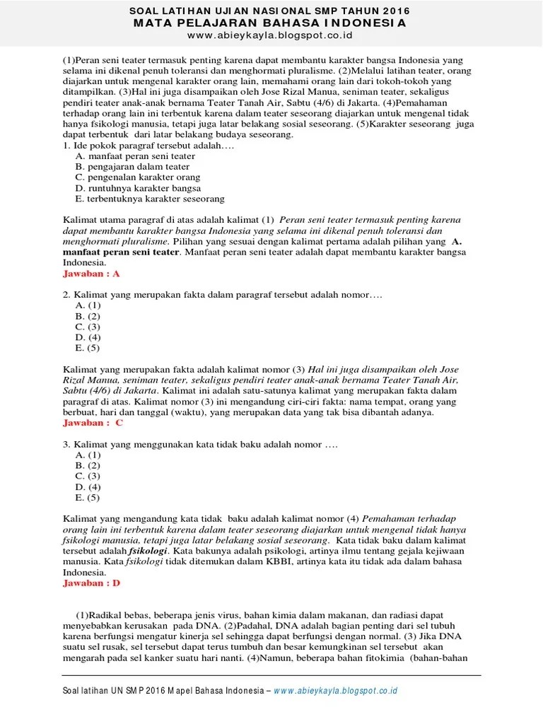 Datang ke salemba sore itu ini dari kami bertiga. Soal Un Bahasa Indonesia Smp 2016 Pdf