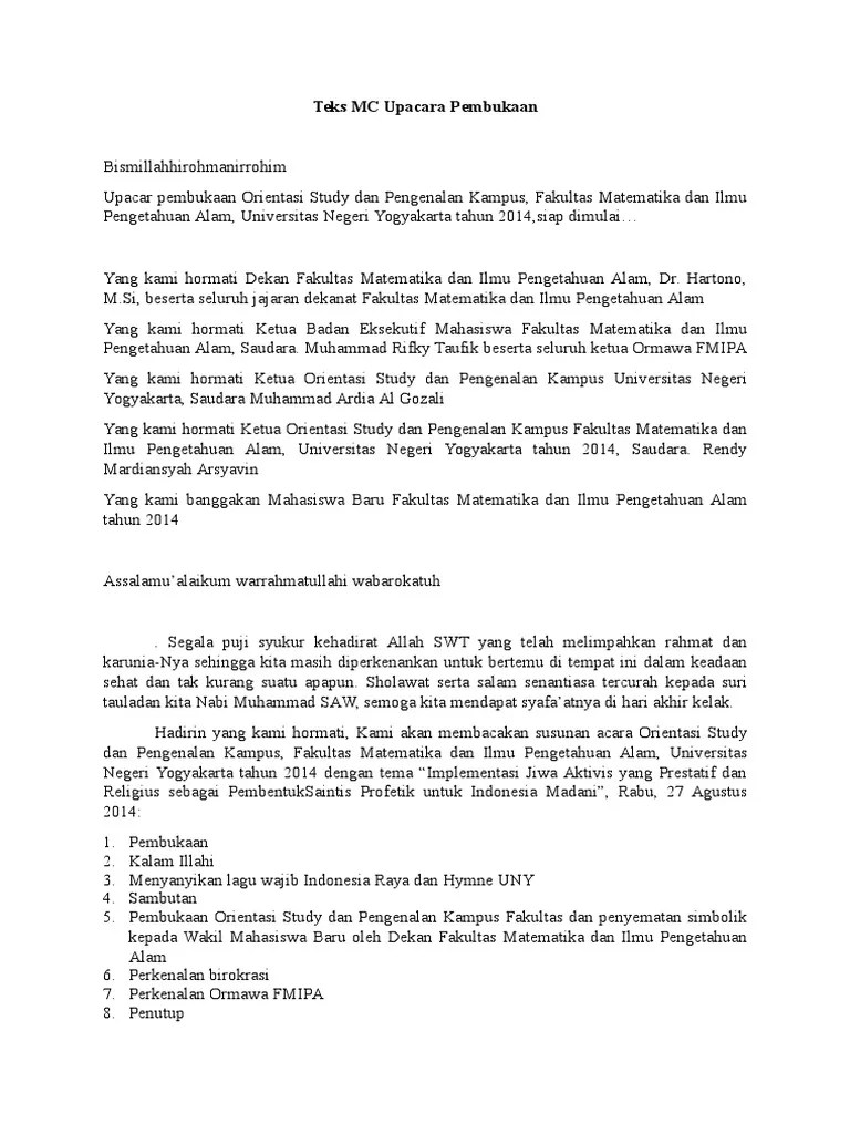 Teks MC Upacara Pembukaan | PDF