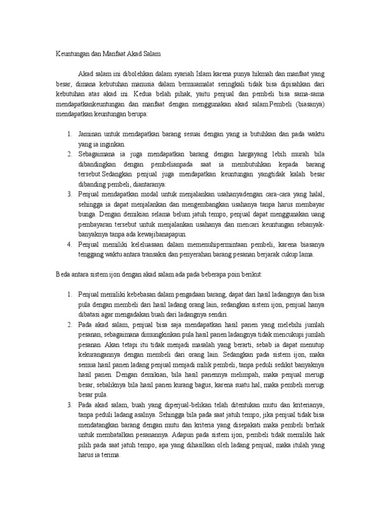 Manfaat Akad Salam Dan Beda Dengann Ijon