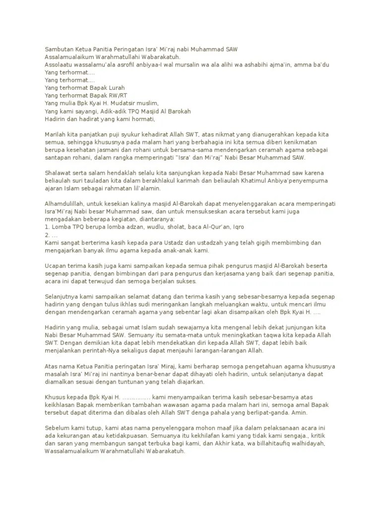 Kata Sambutan Ketua Panitia Isra Mi Raj - Sepotong Kata Bijak 2019