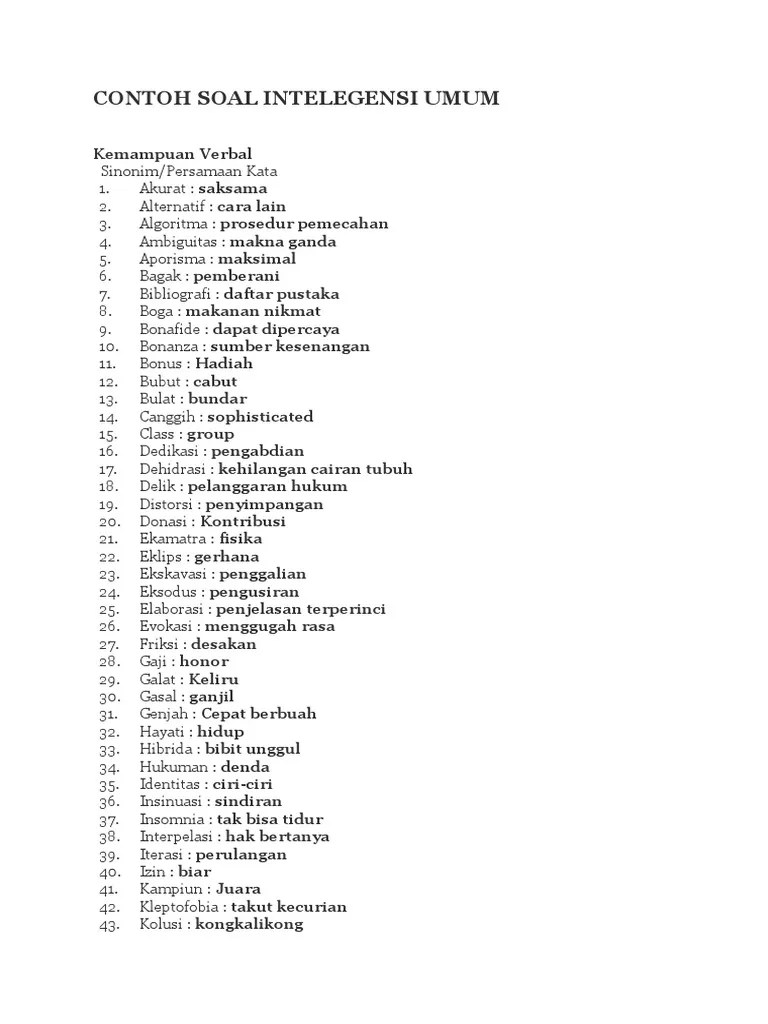 Contoh Soal Cpns 2014 Tes Intelegensi Umum