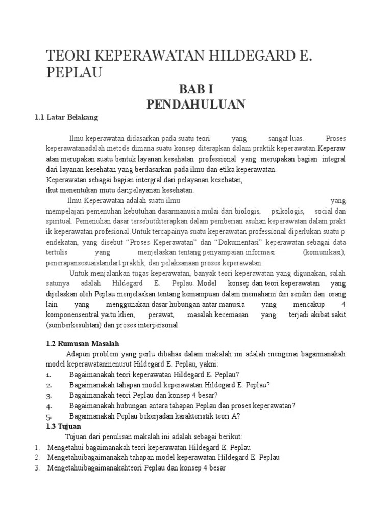 Proses keperawatan kesehatan jiwa ( pengkajian sampai evaluasi ) dan analisa proses interaksi ( api) 7. Teori Keperawatan Hildegard E Pdf