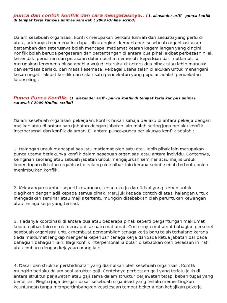 Istilah mangkir dari tempat kerja yang diberikan oleh pihak managemen kepada . Punca Dan Contoh Konflik Dan Cara Mengatasinya Pdf
