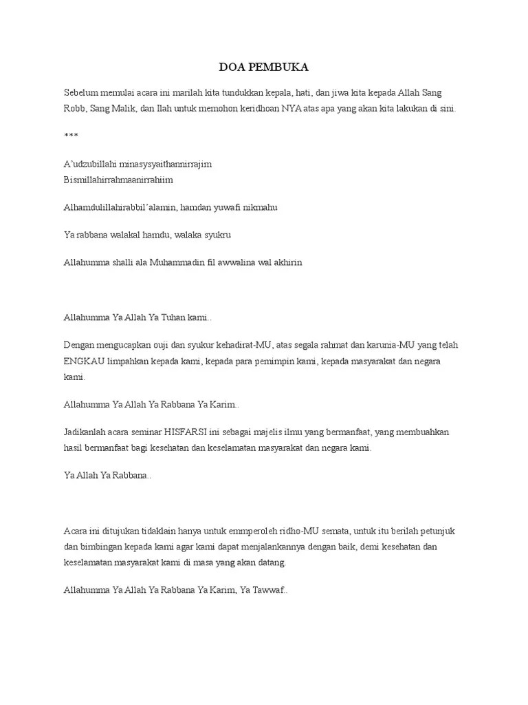 Doa Pembuka Dan Penutup Untuk Seminar | PDF