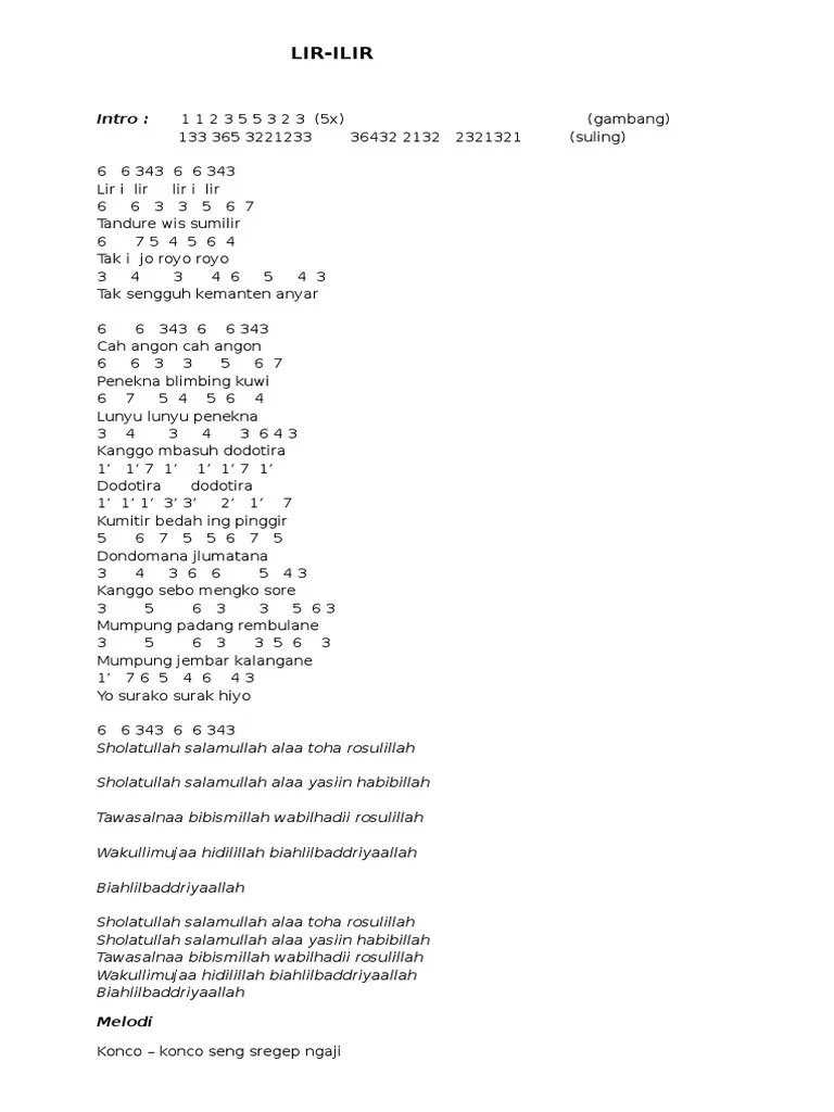 Not Angka Lir-Ilir | PDF