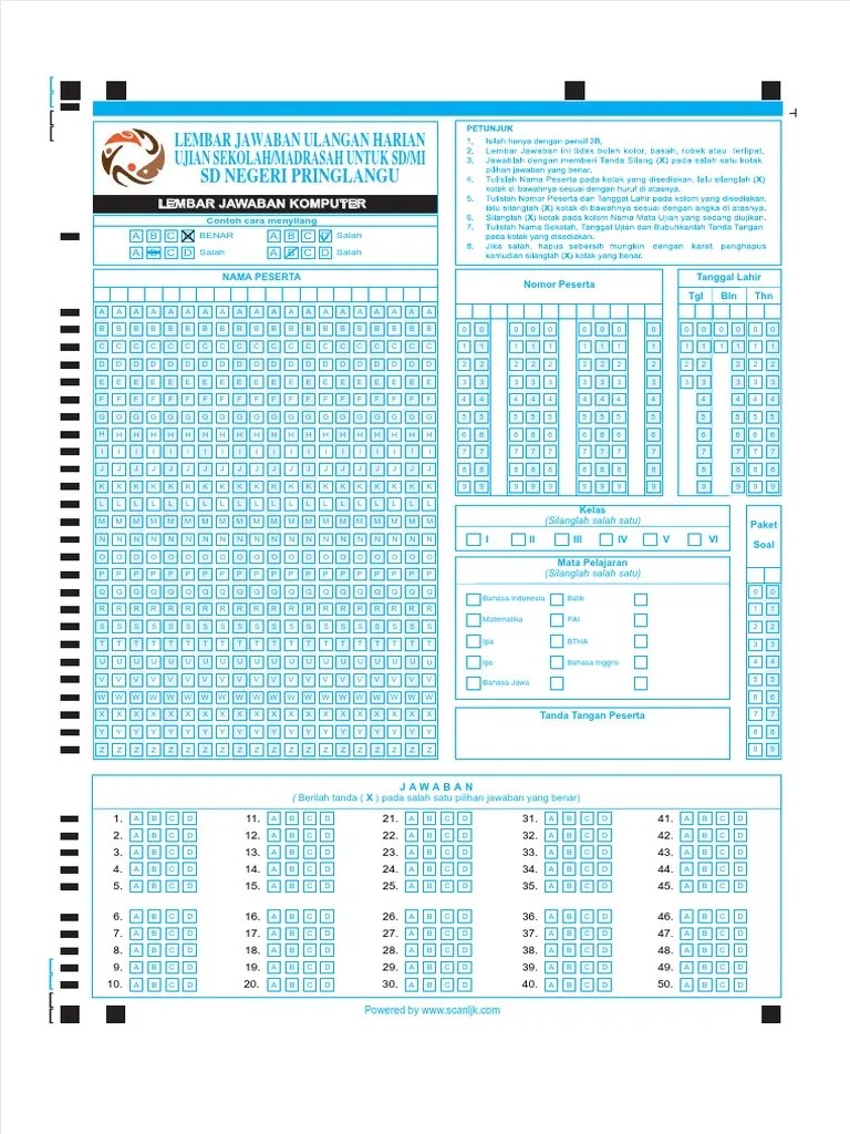 Pada sekolah yang menerapkan korektor . Ljk Ujian Sekolah Pdf