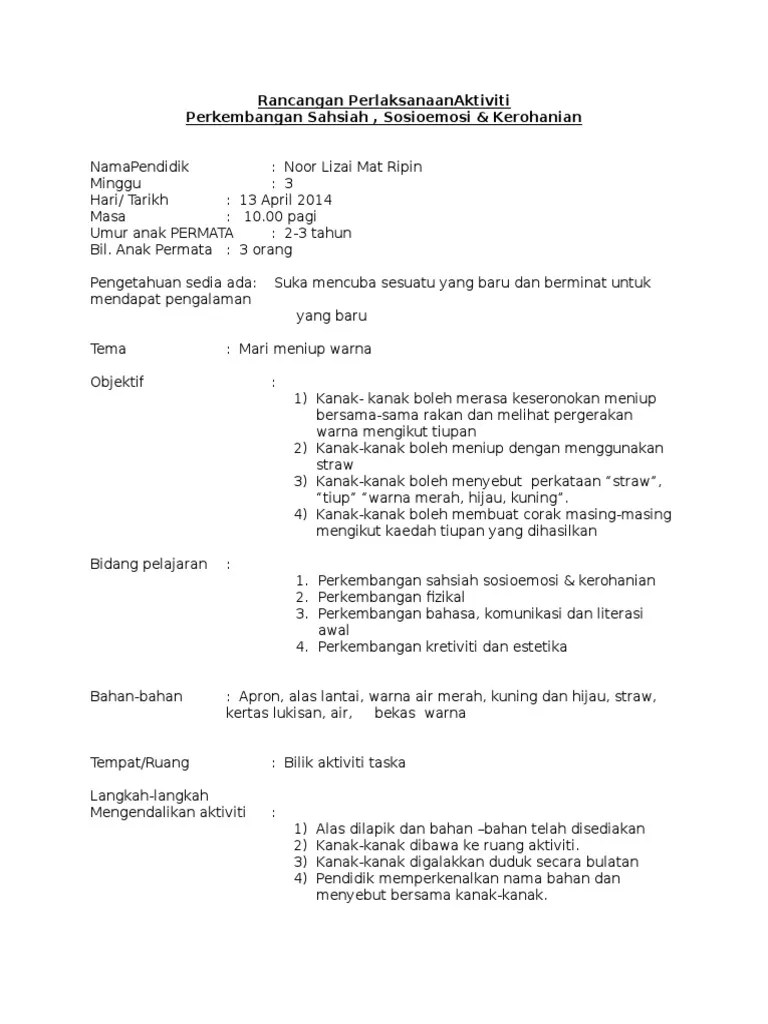 Perkembangan deria dan pemahaman dunia persekitaran. Rpa Perkembangan Sahsiah Sosioemosi Kerohanian Pn Faizah Done Pdf