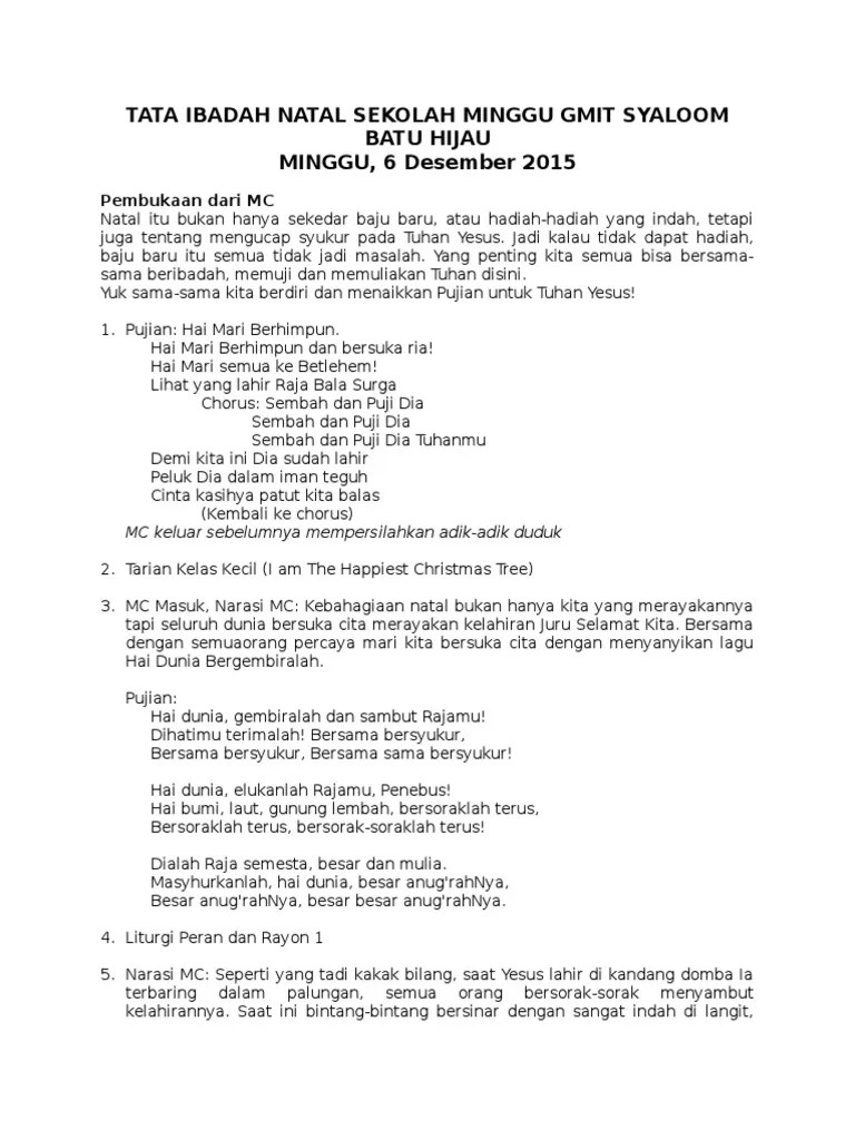 Anggaran dana perayaan paskah gabungan 2018 no. Tata Ibadah Natal Sekolah Minggu Gmit Syaloom Batu Hijau Pdf