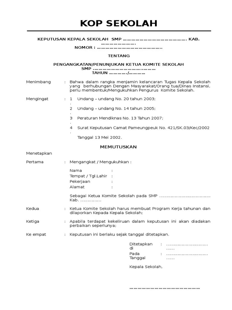 By revisiposted on june 20, 2021. Format Sk Pengangkatan Komite Sekolah Pdf