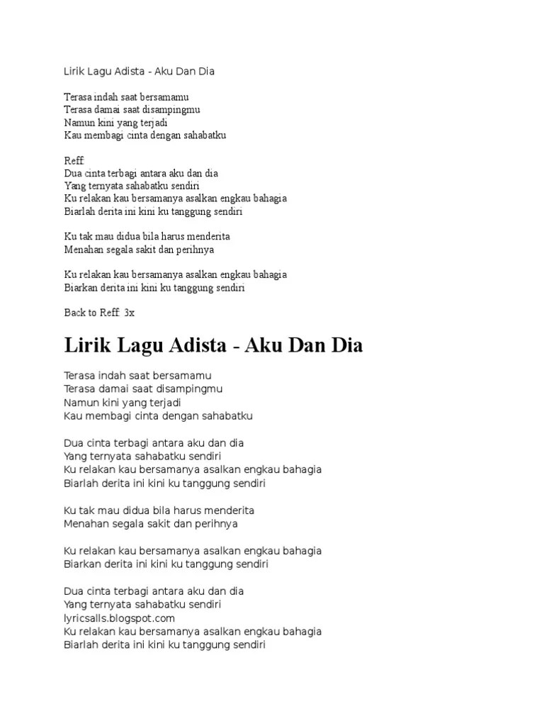 Teks Lagu Aku Cinta Kau Dan Dia - Berbagi Teks Penting