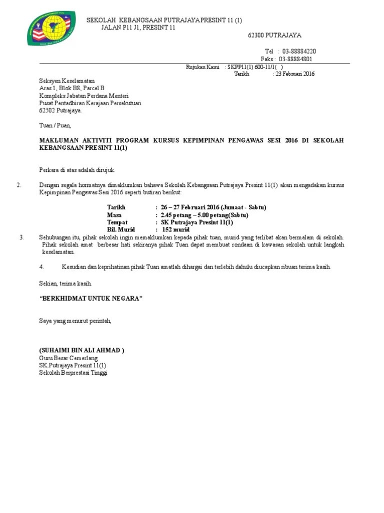 Tujuan diadakan program ini untuk . Contoh Surat Makluman Perkhemahan Kepada Ibu Bapa