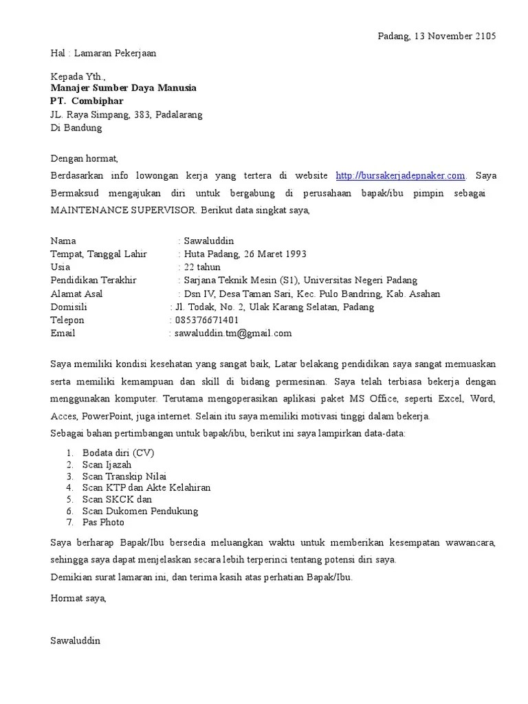 Bagi kamu yang masih bingung cara membuat . Surat Lamaran Ke Pt Combiphar Pdf