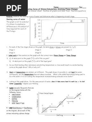 What is the specific heat of water? Heating Curve Of Water Worksheet Pdf Phase Matter Phase Transition