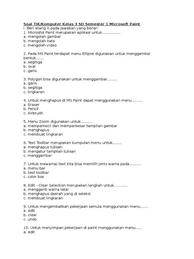 Soal pat ukk kelas 4 bahasa sunda sd mi kurikulum 2013 tahun 2020 file pembelajaran kurikulum2013. Soal Tik Kelas 3 Sd Tentang Microsoft Word Dengan