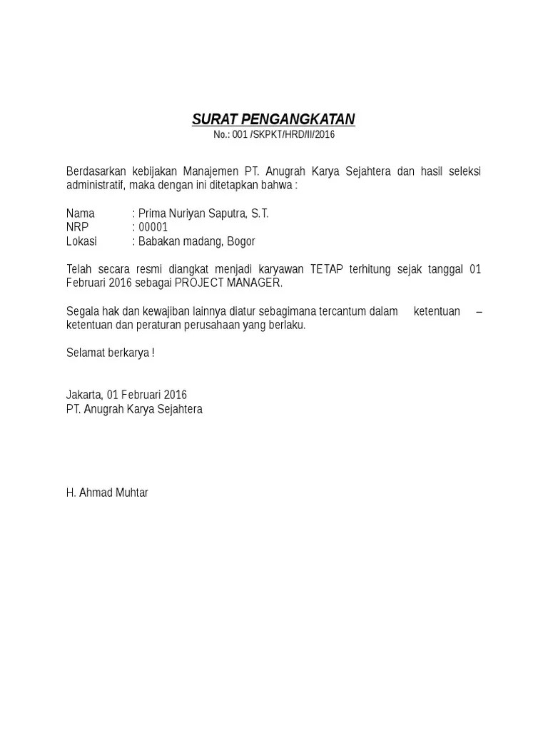 Anda mungkin menyukai postingan ini . Contoh Surat Pengangkatan