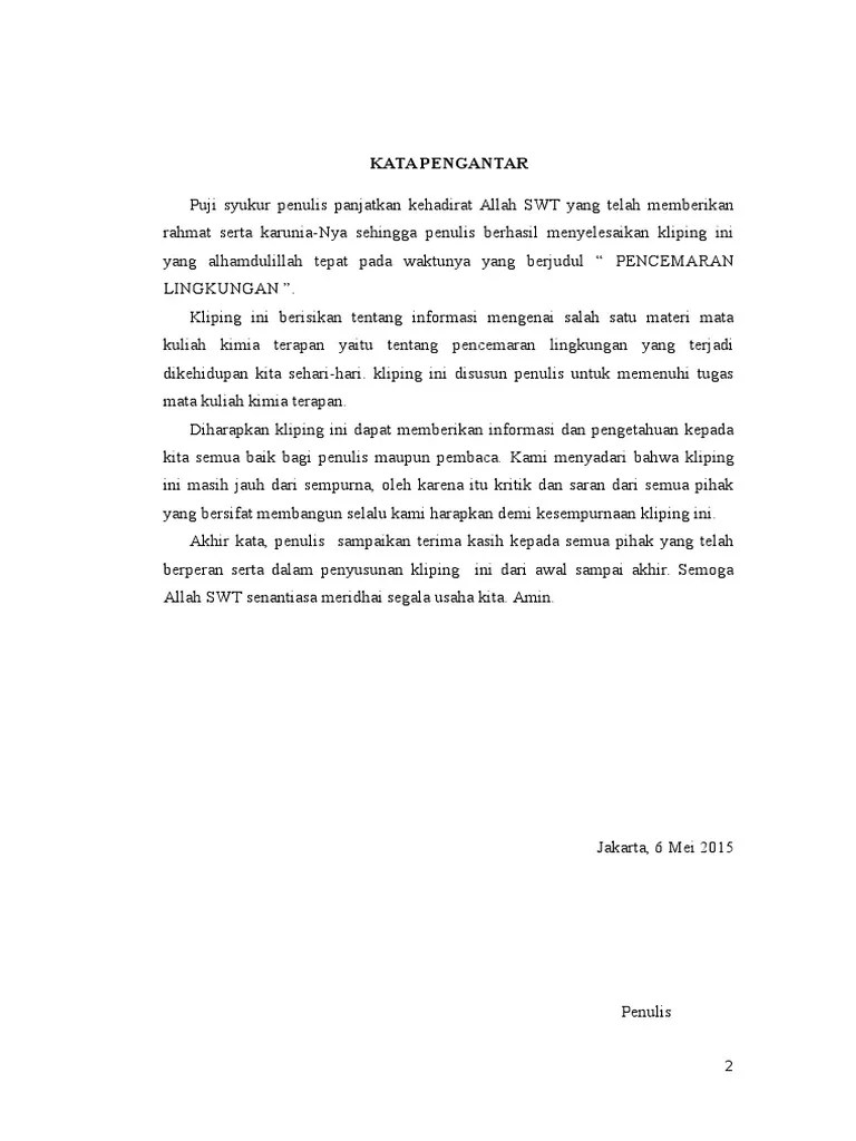 Kata Pengantar &amp; Daftar Isi Kliping Pencemaran Lingkungan | PDF