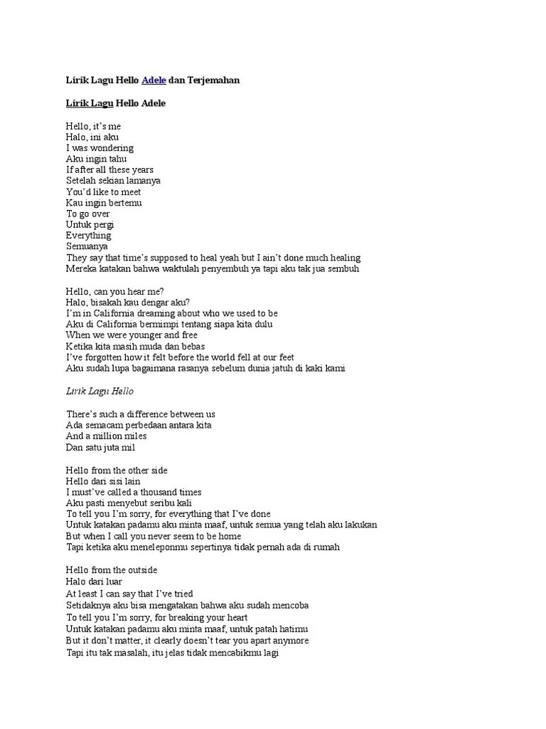 Lirik lagu dan terjemahan adele lainnya di album 25 (2015). Lirik Lagu Hello Adele Dan Terjemahan Pdf