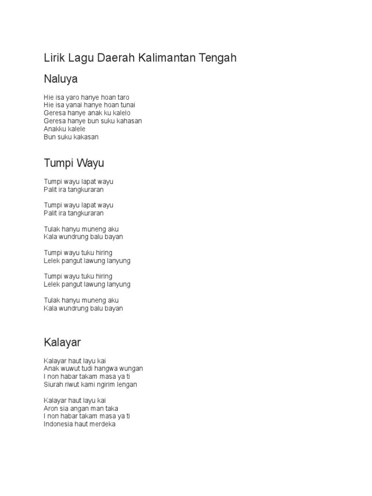 Lirik Lagu Daerah Kalimantan Tengah | PDF
