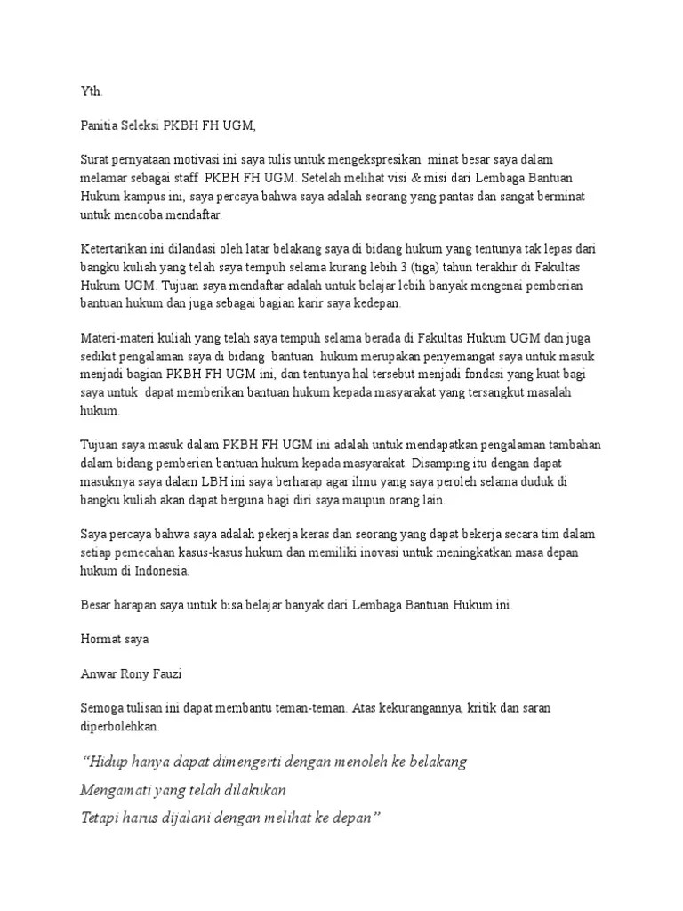 Contoh surat lamaran kerja dalam bahasa inggris. Contoh Motivation Letter ini