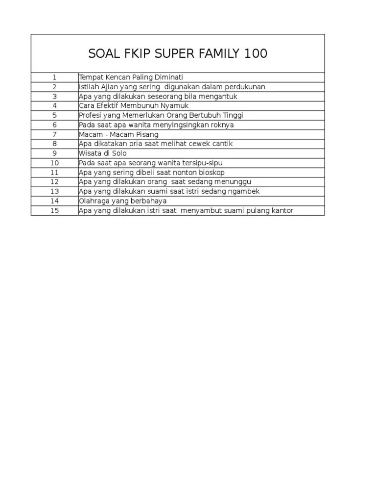 kunci jawaban family 100 level 11 youtube kunci. Soal Family 100 Masnurul
