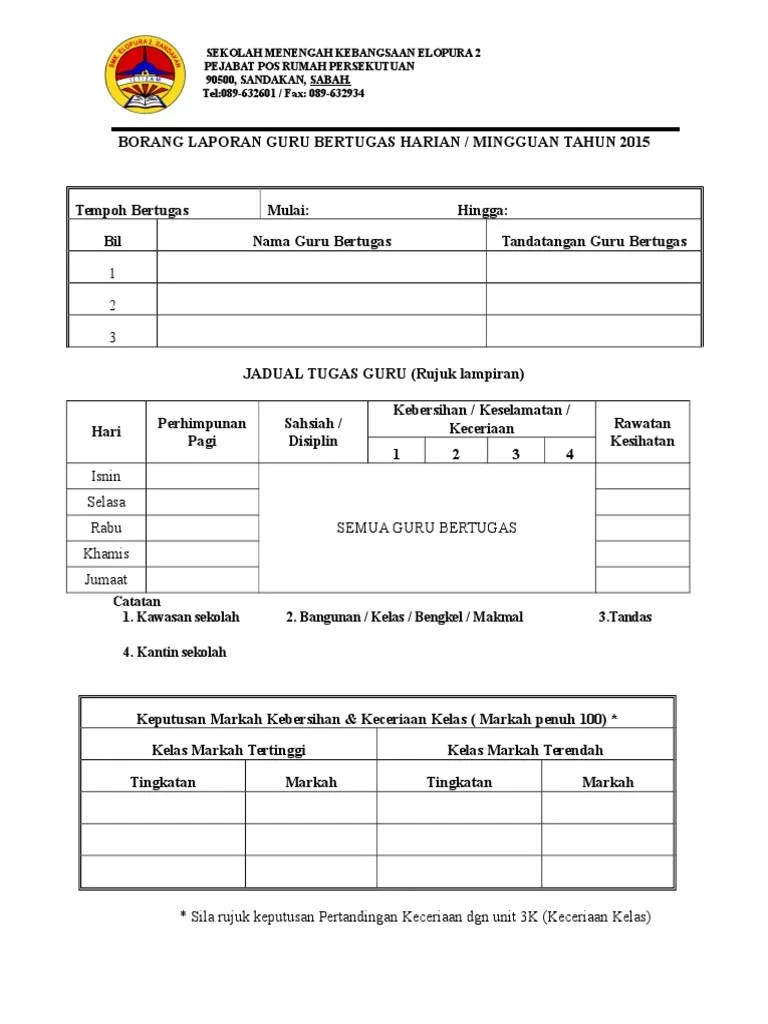 Laporan kedudukan stok tahun 2017. Format Laporan Guru Bertugas Mingguan 2015 Pdf
