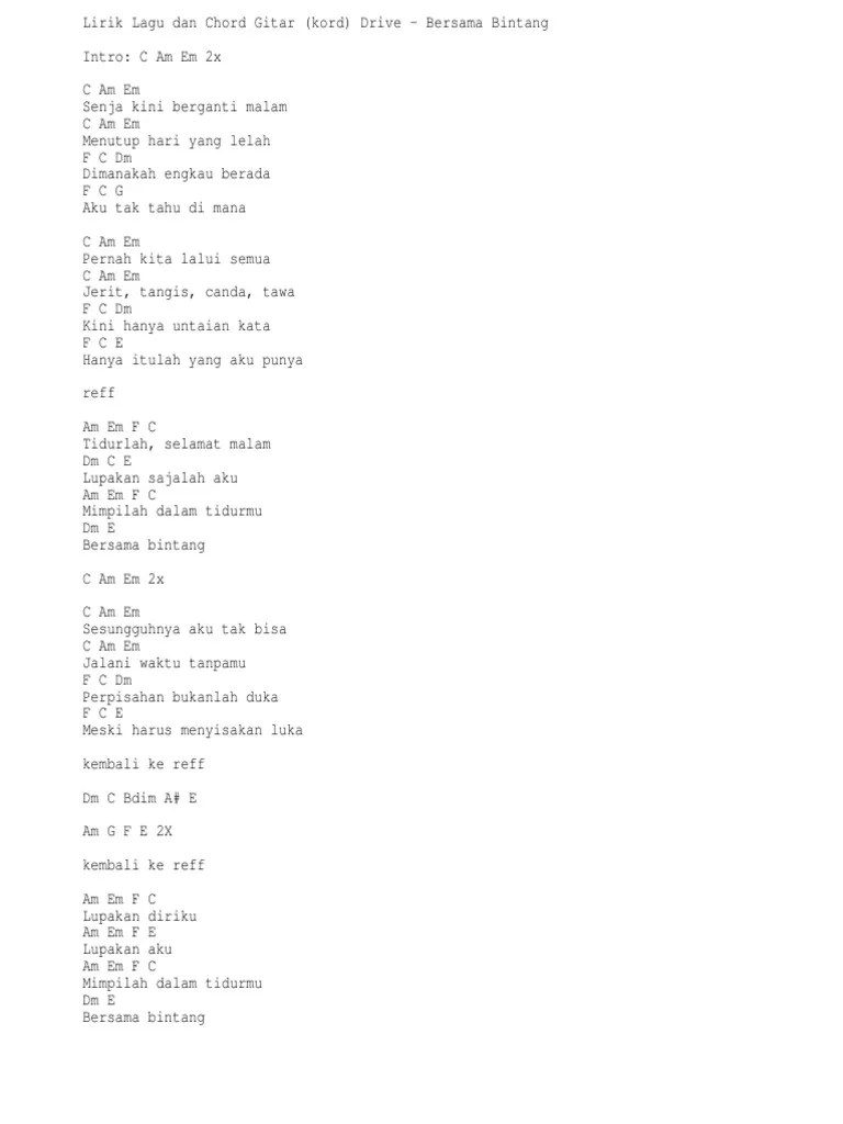 Home · daftar isi · request chord · tool transpose · chord dasar kunci gitar & lirik lagu ©chordtela.com chordtela.com. Lirik Lagu Dan Chord Gitar Kord Drive Bersama Bintang Pdf