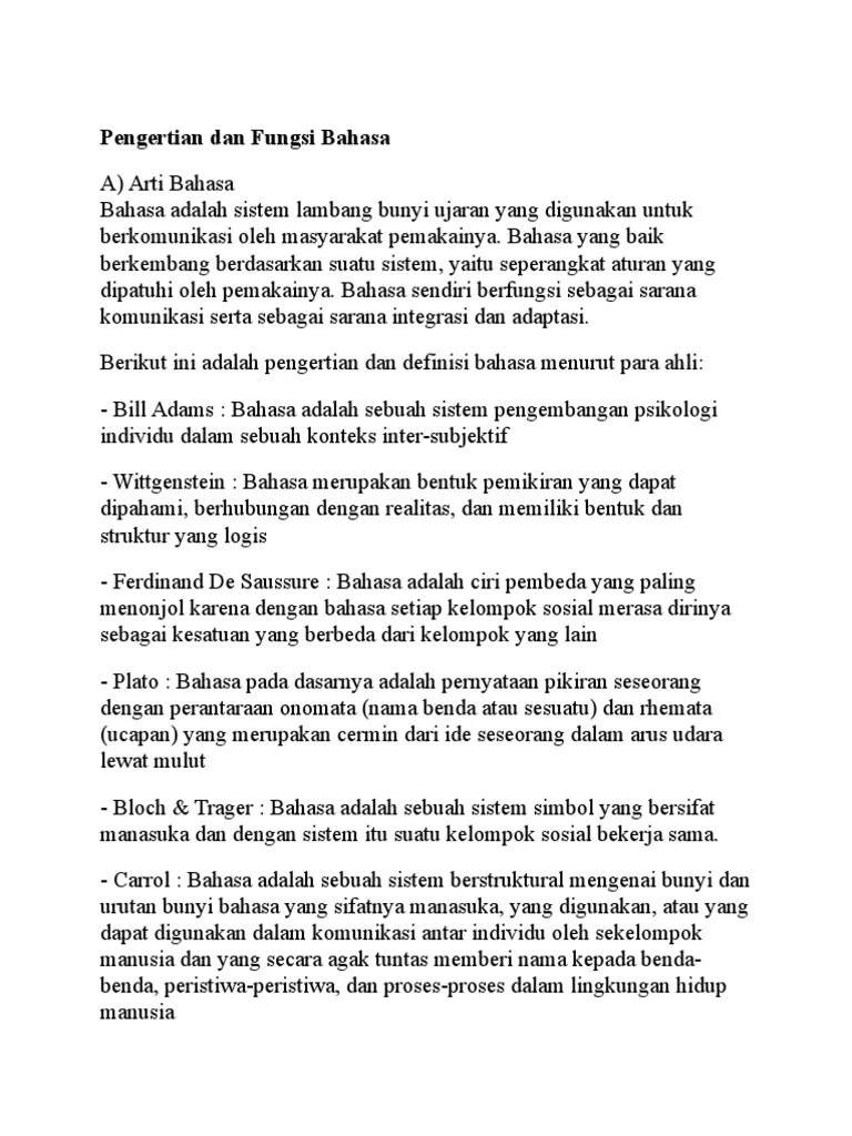 Pengertian Dan Fungsi Bahasa | PDF