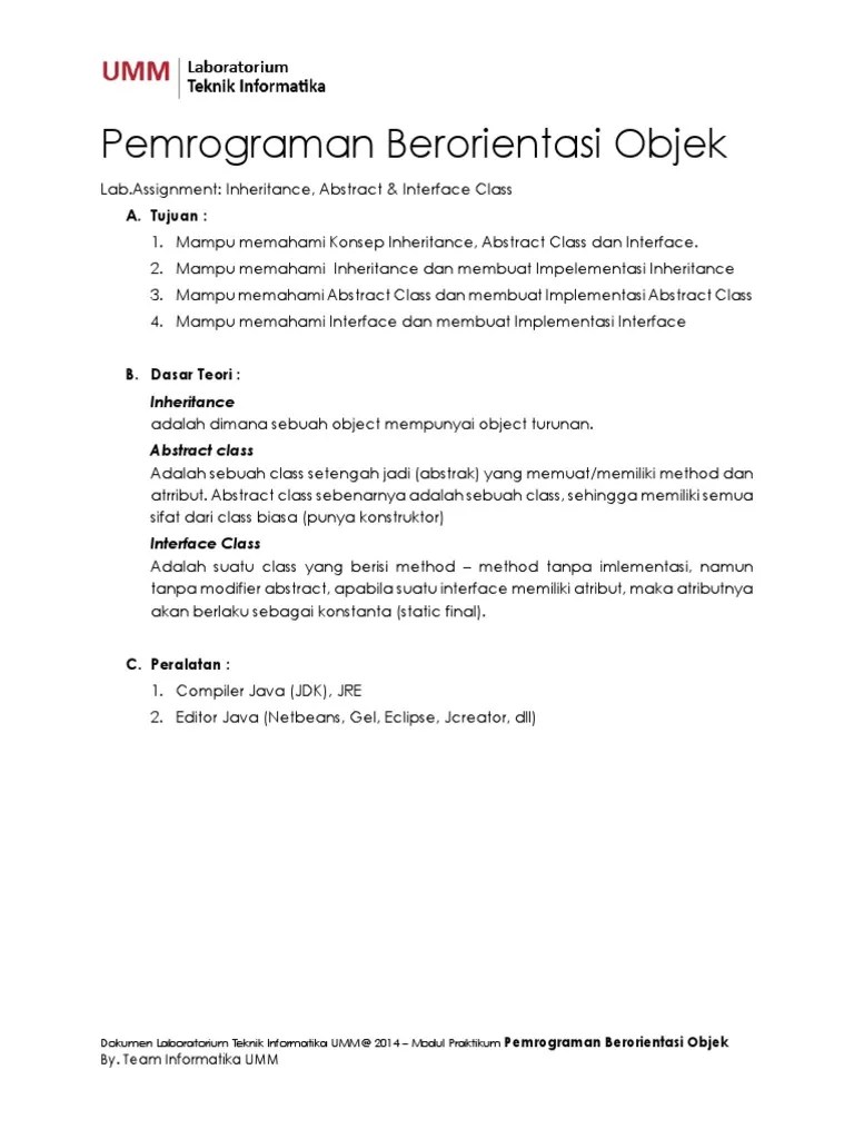 Modul 4 PBO (Inheritance, Abstract &amp; Interface Class) FIX | PDF