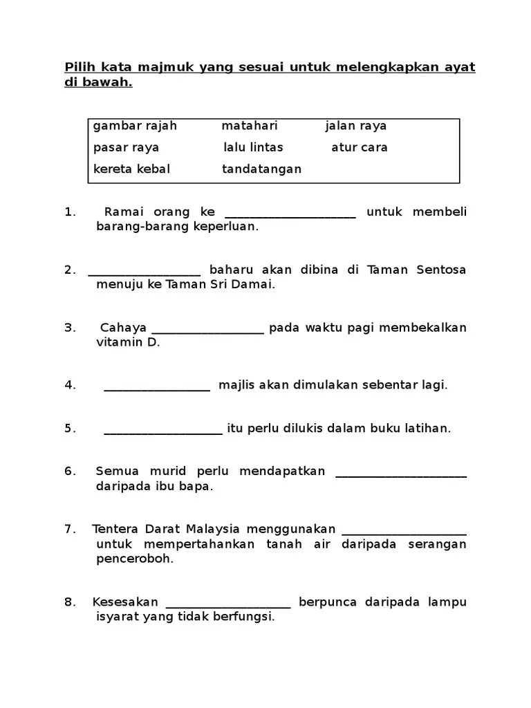 Memahami dan menggunakan empat daripada lima kata . Latihan Kata Majmuk Tahun 1 Lincolnctzx